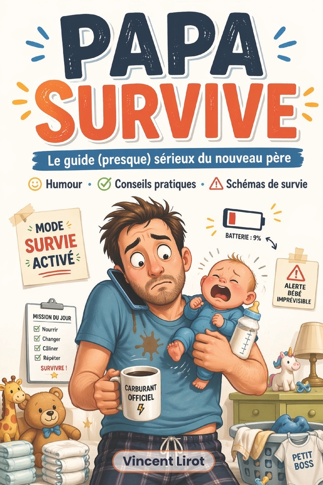 Papa Survive: Le guide (presque) sérieux du nouveau père - Humour, Conseils pratiques et Schémas de survie pour traverser la première année cover