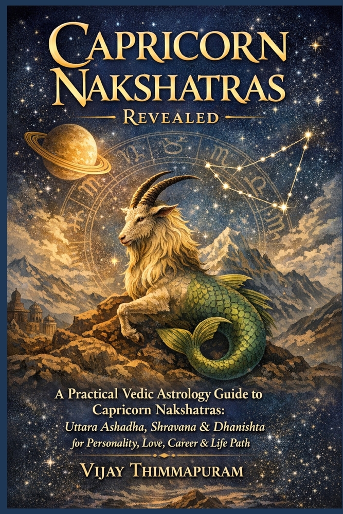 Capricorn Nakshatras Revealed: A Practical Vedic Astrology Guide to Capricorn Nakshatras: Uttara Ashadha, Shravana & Dhanishta for Personality, Love, cover