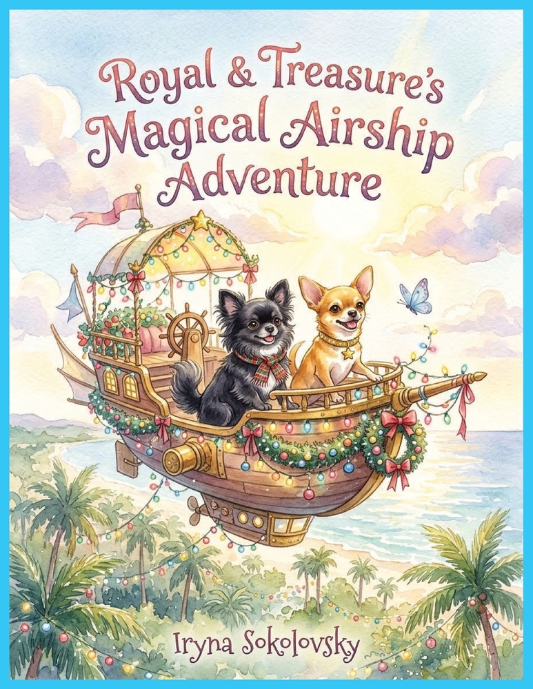Royal & Treasure's Magical Airship Adventure: A Christmas Flight, Children's book stories, Christmas, Holiday, Bedtime stores for kids age 4-9. Dogs, cover