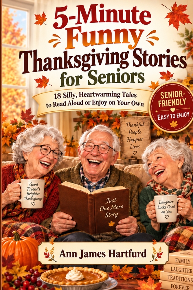 5-Minute Funny Thanksgiving Stories for Seniors: 18 Short, Silly & Heartwarming Thanksgiving Tales for Older Adults to Read Aloud, Share with Family, cover