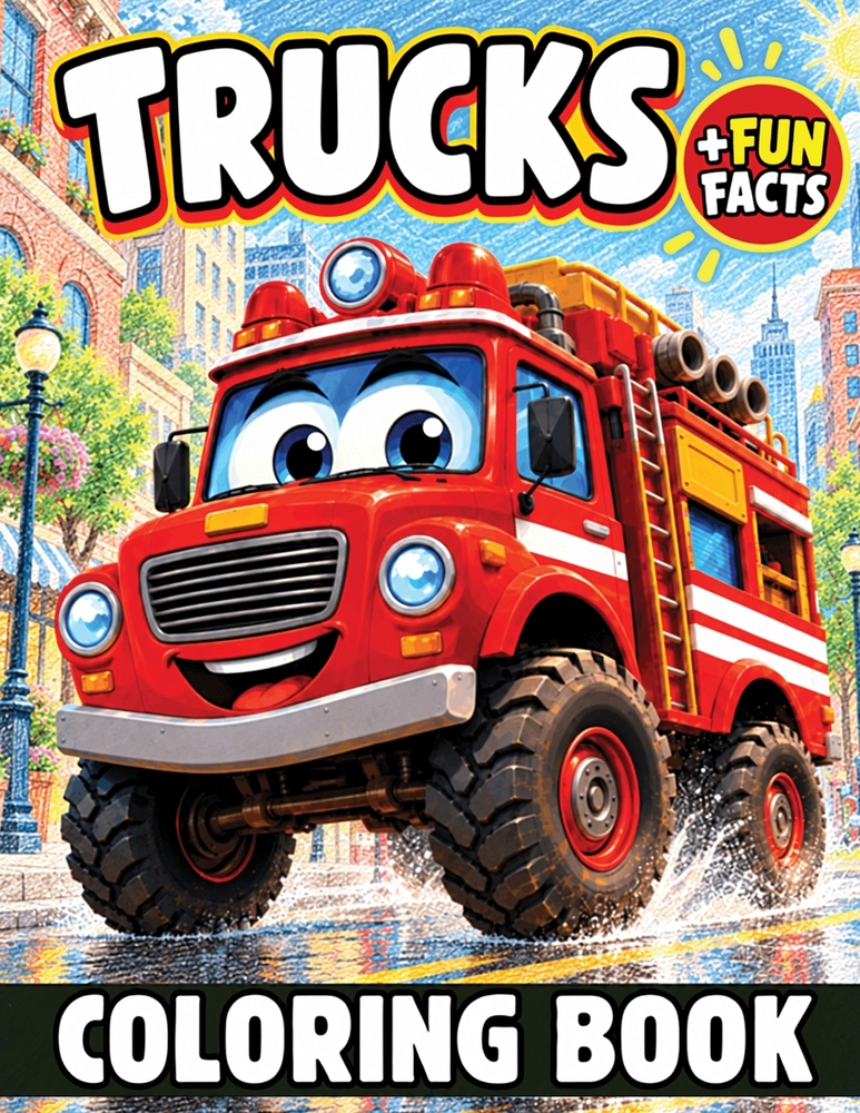 Fun Facts About Trucks Coloring Book: Kids Coloring Book with Fire Truck, Dump Truck, Garbage Truck, Construction Truck, and More for Ages 4-8 for Col cover