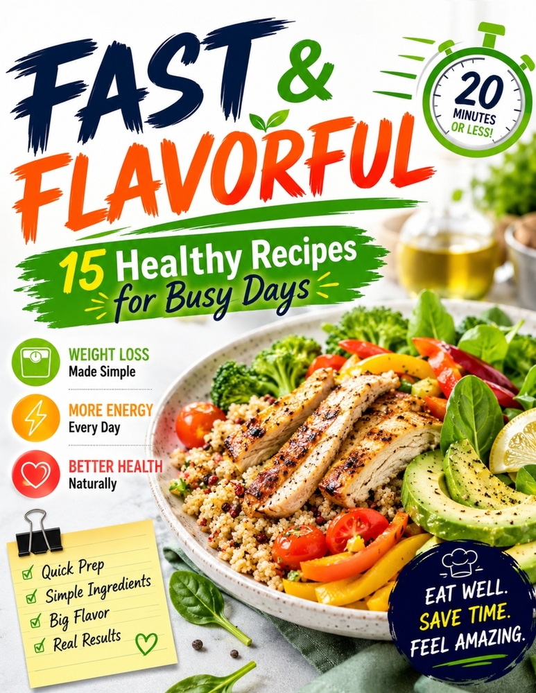 Fast & Flavorful: 15 Healthy Recipes for Busy Days: Quick and Easy 20-Minute Meals for Weight Loss, Energy, and Better Health cover