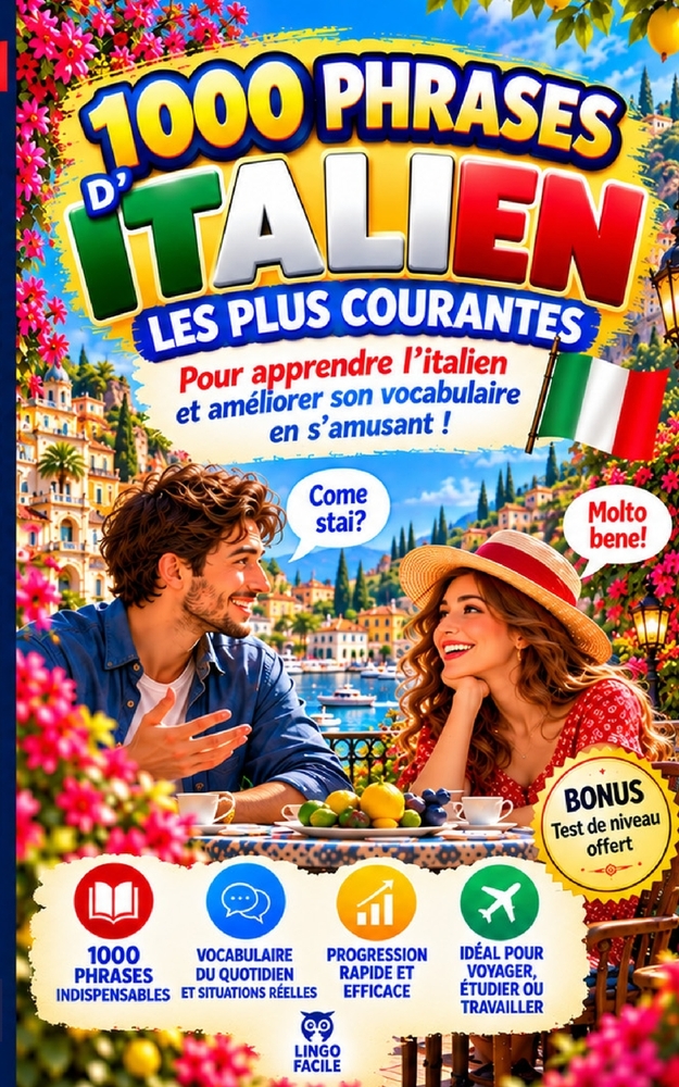 1000 phrases d' ITALIEN les plus courantes: 1000 PHRASES COURANTES pour apprendre l'ITALIEN et améliorer son vocabulaire en s'amusant ! livre bilingue cover