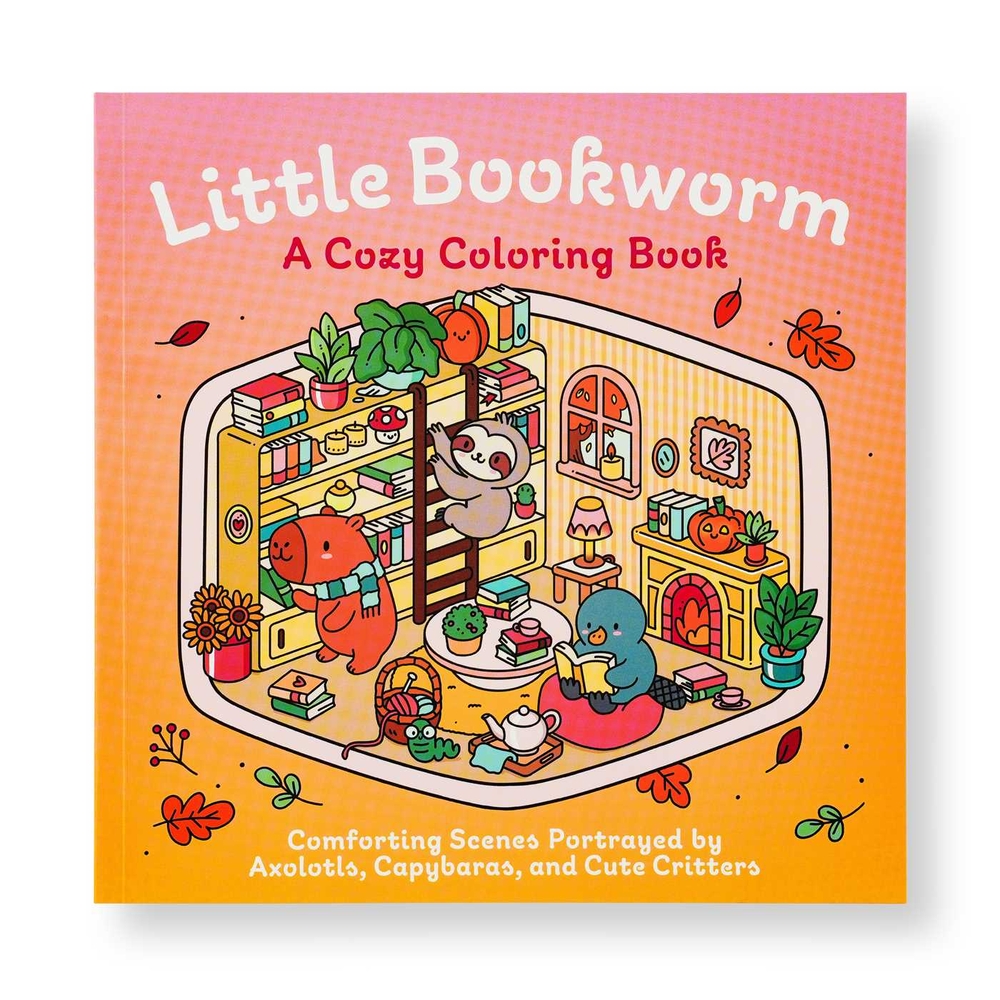 Little Bookworm: A Cozy Coloring Book: Comforting Scenes Portrayed by Axolotls, Capybaras, and Cute Critters cover
