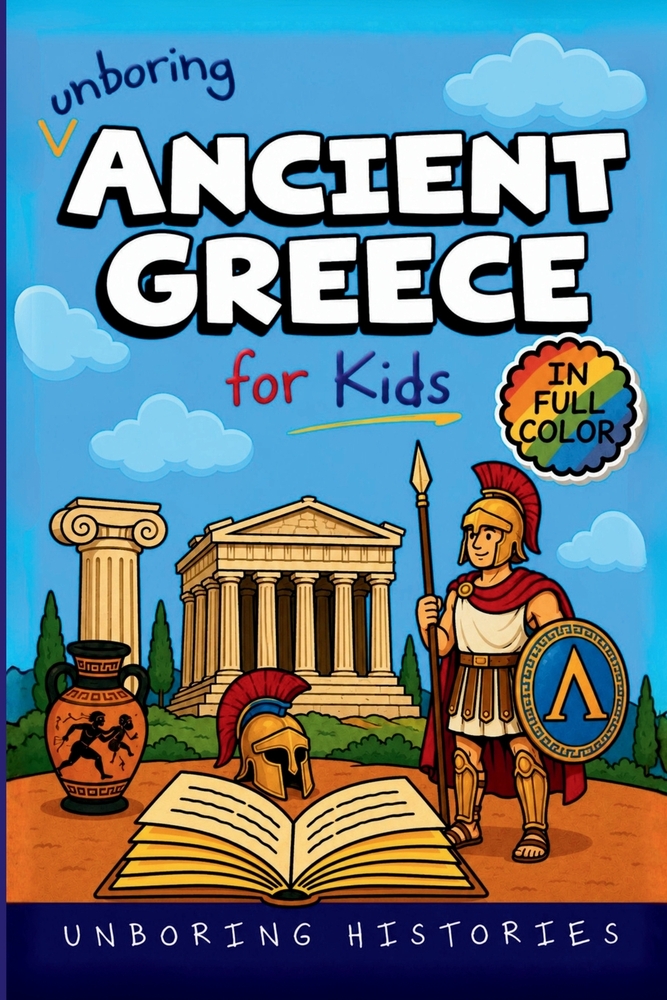 Unboring Ancient Greece for Kids: Funny, Interesting, Concise Guide to Ancient Greece's Wild Past, Epic Battles, Strange Myths, and Surprising True St cover