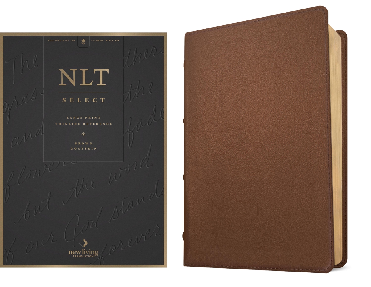 NLT Select Large Print Thinline Reference Bible, Filament Enabled (Goatskin Leather, Brown, Red Letter) cover