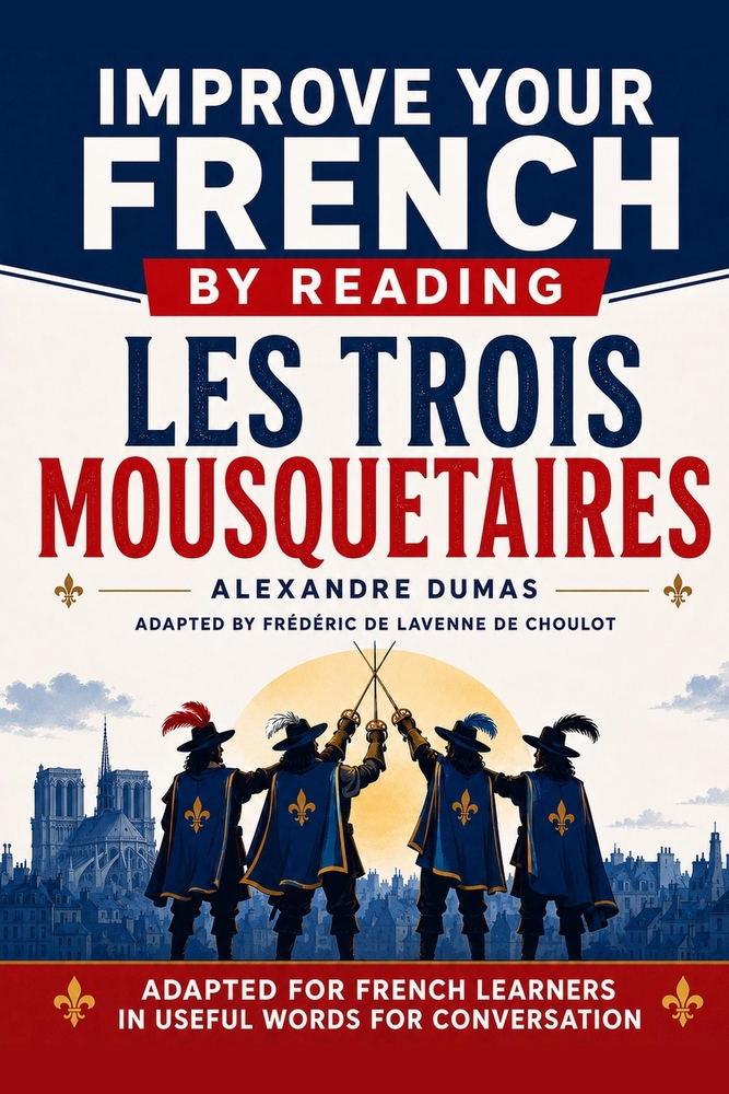 Improve your French by reading: Les Trois Mousquetaires: Adapted for french learners in useful french words for conversation cover