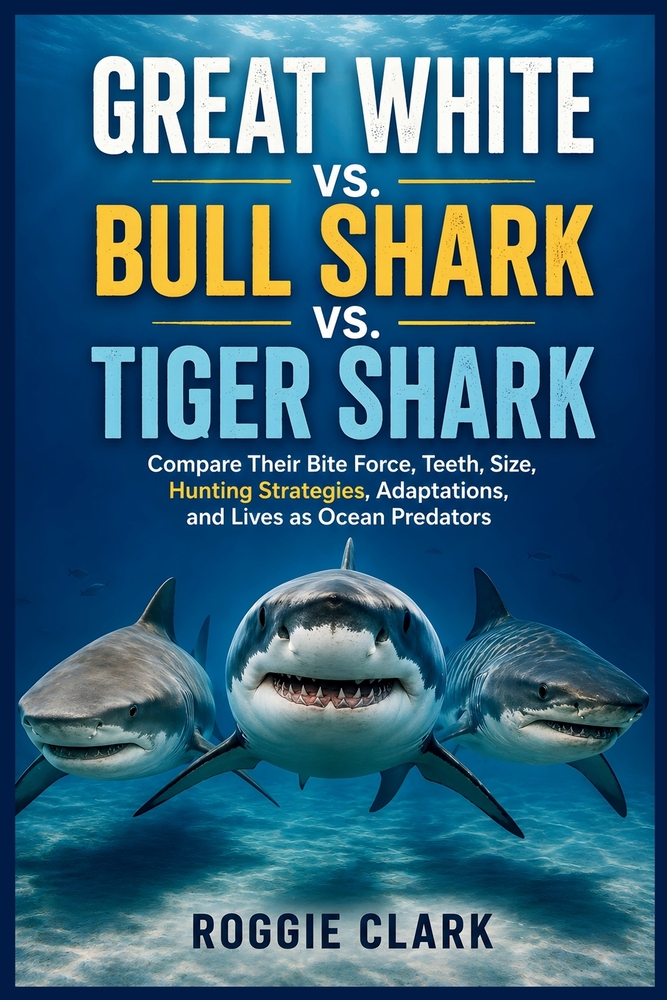 Great White vs. Bull Shark vs. Tiger Shark: Compare Their Bite Force, Teeth, Size, Hunting Strategies, Adaptations, and Lives as Ocean Predators cover