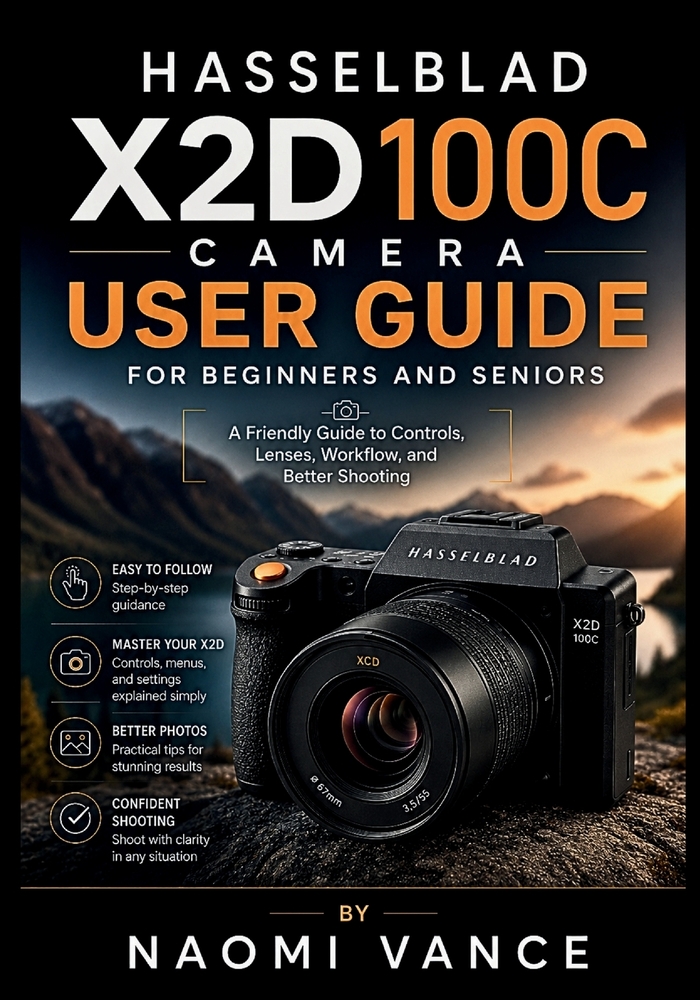 Hasselblad X2D 100C Camera User Guide For Beginners And Seniors: A Friendly Guide to Controls, Lenses, Workflow, and Better Shooting cover