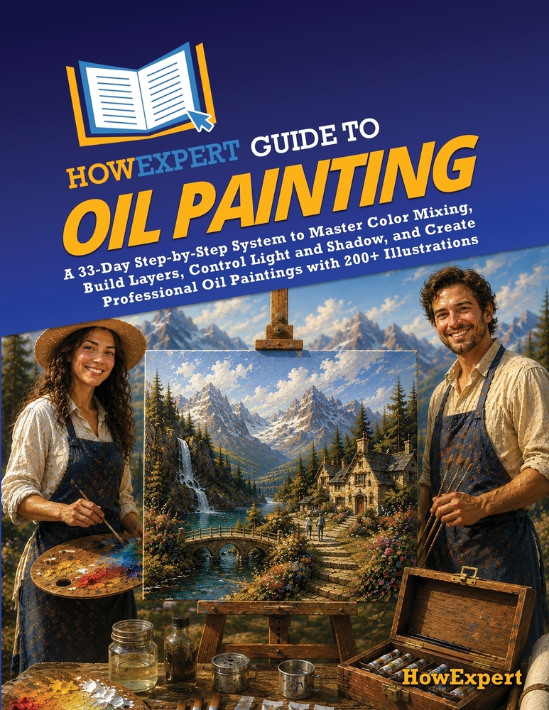 HowExpert Guide to Oil Painting: A 33-Day Step-by-Step System to Master Color Mixing, Build Layers, Control Light and Shadow, and Create Professional cover