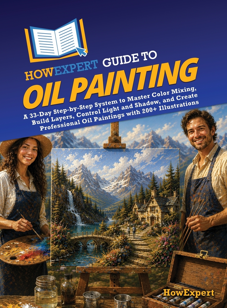 HowExpert Guide to Oil Painting: A 33-Day Step-by-Step System to Master Color Mixing, Build Layers, Control Light and Shadow, and Create Professional cover