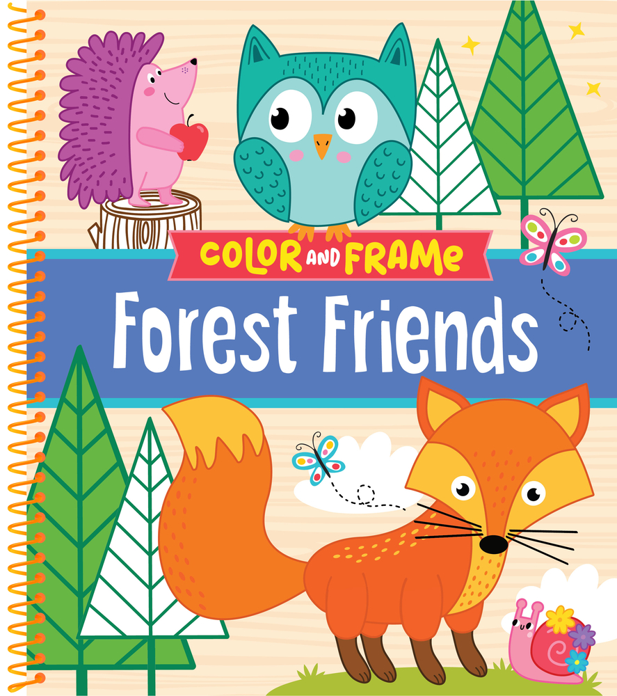 Color & Frame Kids - Forest Friends: Cute Animal Coloring Book with Pre-Colored Backgrounds Hedgehog, Deer, Bunny & More Gift for Kids Ages 3-10 cover