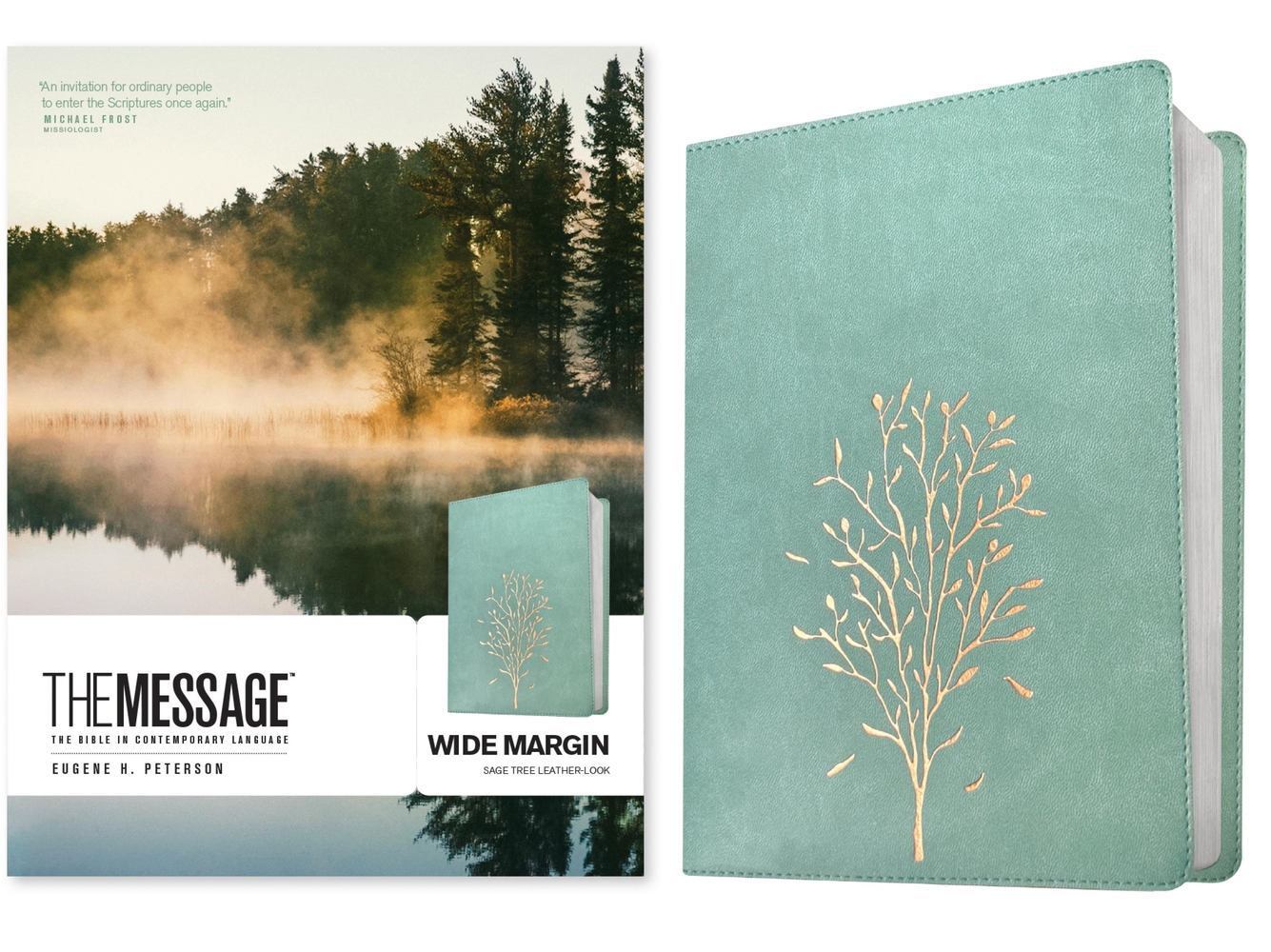 The Message Wide Margin Bible (Leather-Look, Sage Tree) cover