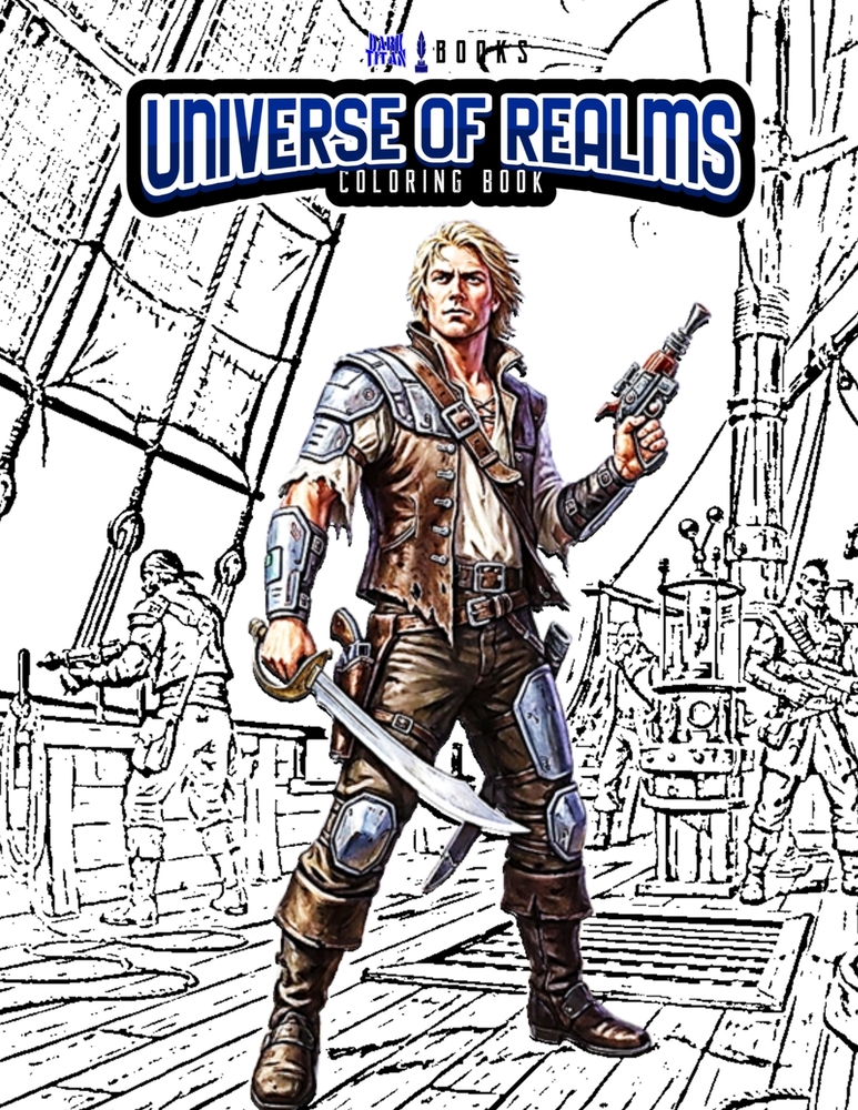 Dark Titan Books' The Universe of Realms Coloring Book cover