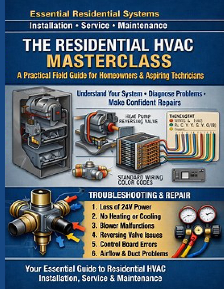 The Residential HVAC Masterclass: The Complete Guide to Understanding, Diagnosing, and Maintaining Modern Heating and Cooling Systems cover